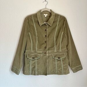 J.Jill Olive Green Women's Corduroy Blazer MP Petite Front Pockets Button up VTG